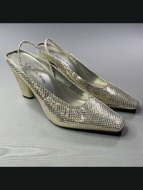 Bellini Heels Womens 8.5 gold suede leather snakeskin block heel western boho